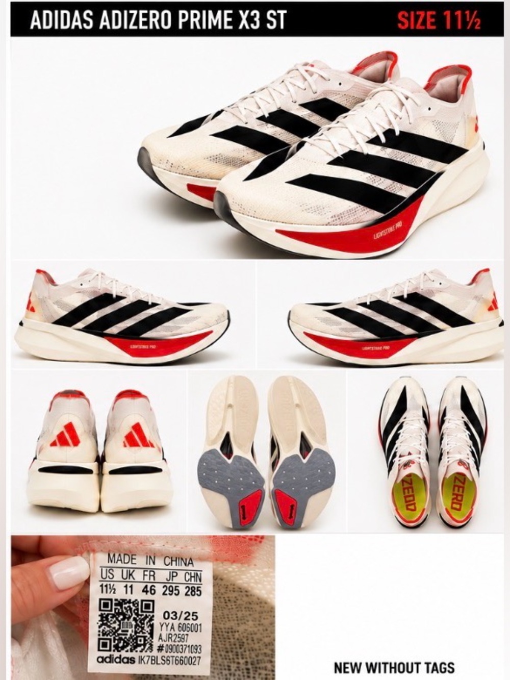 Adidas Adizero Prime X3 Strung ST Men’s 11.5 White Black Red Rare